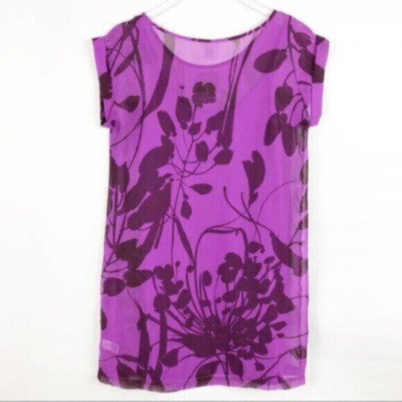 Old Navy | Purple Floral Print Short Sleeves High Neck Shift Dress Size Small - Picture 7 of 7